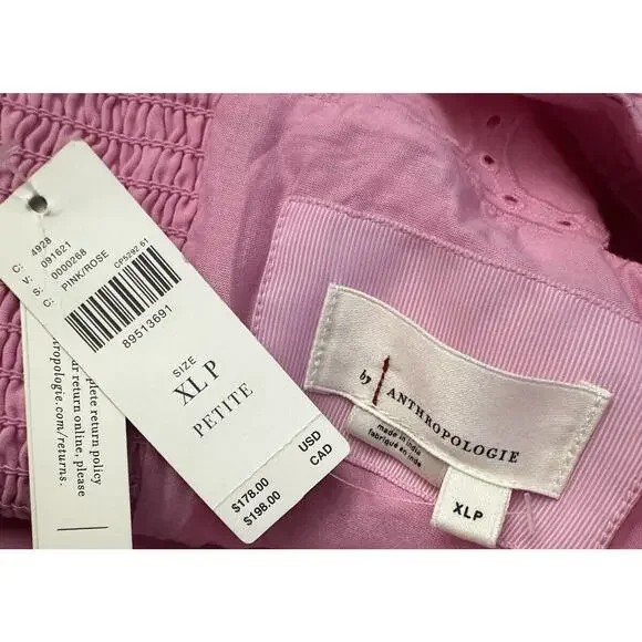 Anthropologie Square-Neck Eyelet Tiered Midi Dress Pink XLP NWT - Picture 6 of 9